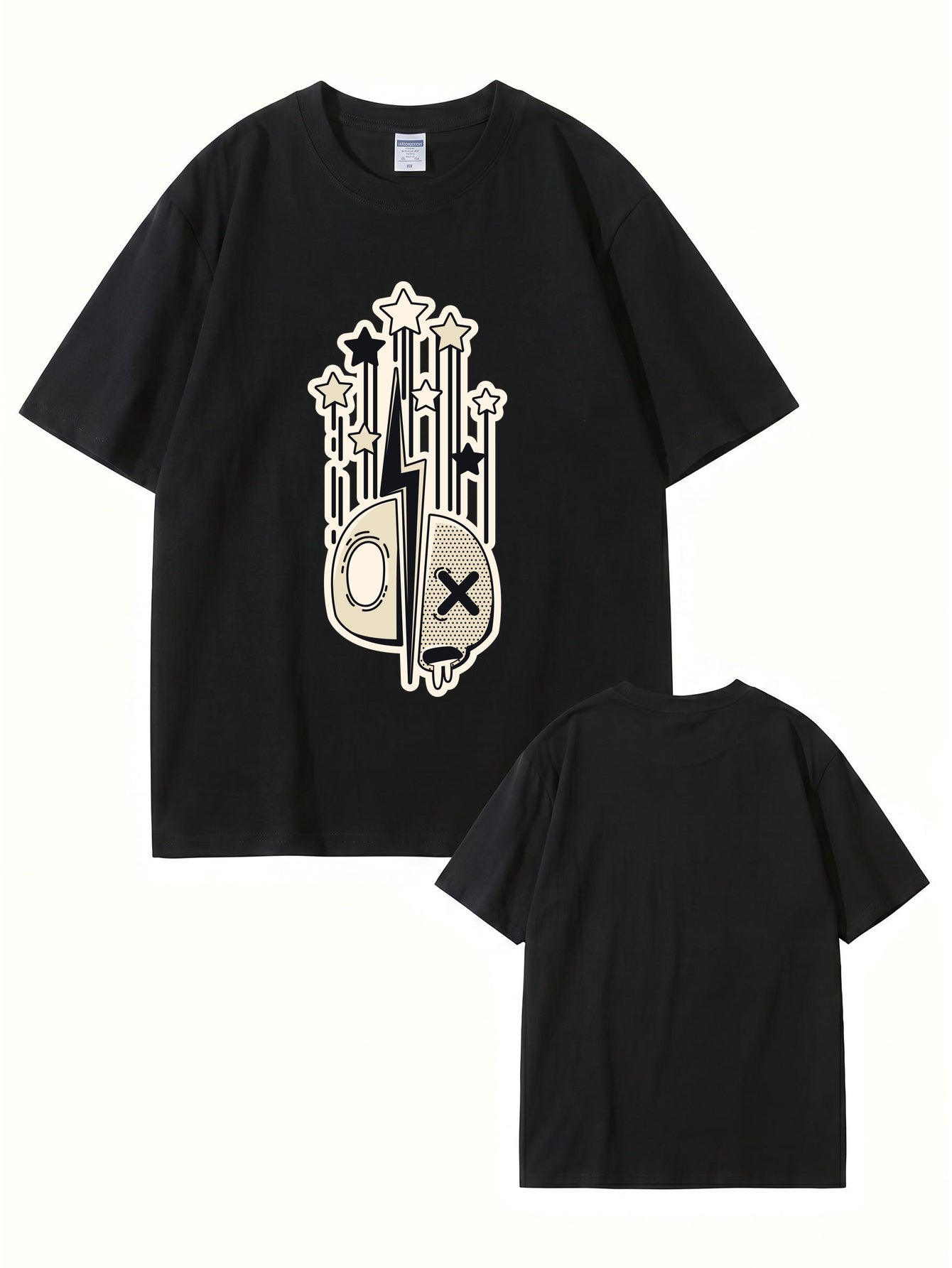 Abstract Lightning Skull & Stars Graphic Print Cotton T-Shirt