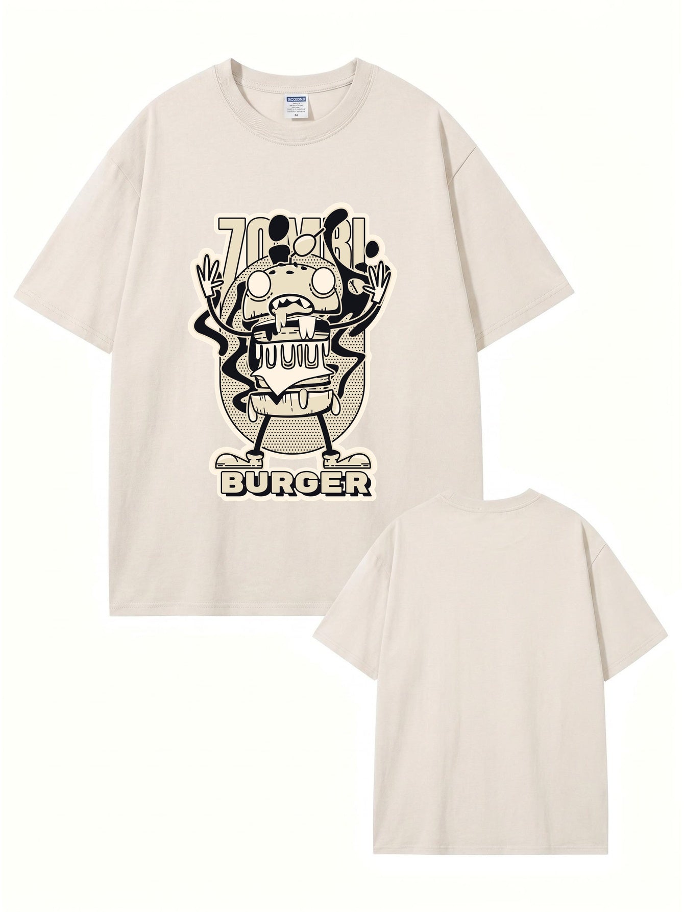 Zombie Burger Graphic Vintage Washed Heavyweight Cotton T-Shirt