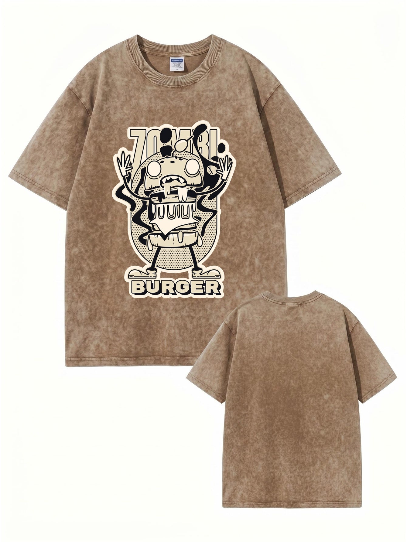 Zombie Burger Graphic Vintage Washed Heavyweight Cotton T-Shirt