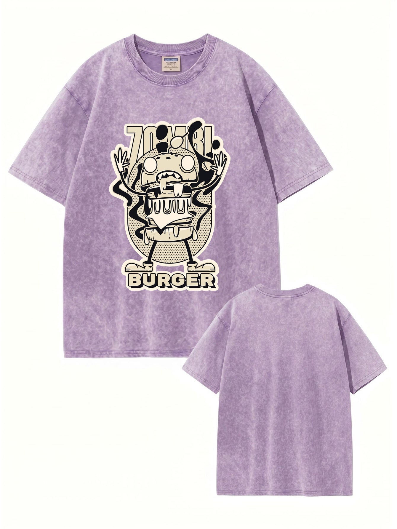 Zombie Burger Graphic Vintage Washed Heavyweight Cotton T-Shirt