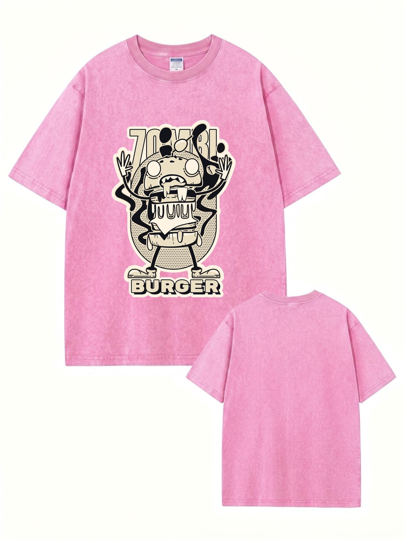 Zombie Burger Graphic Vintage Washed Heavyweight Cotton T-Shirt