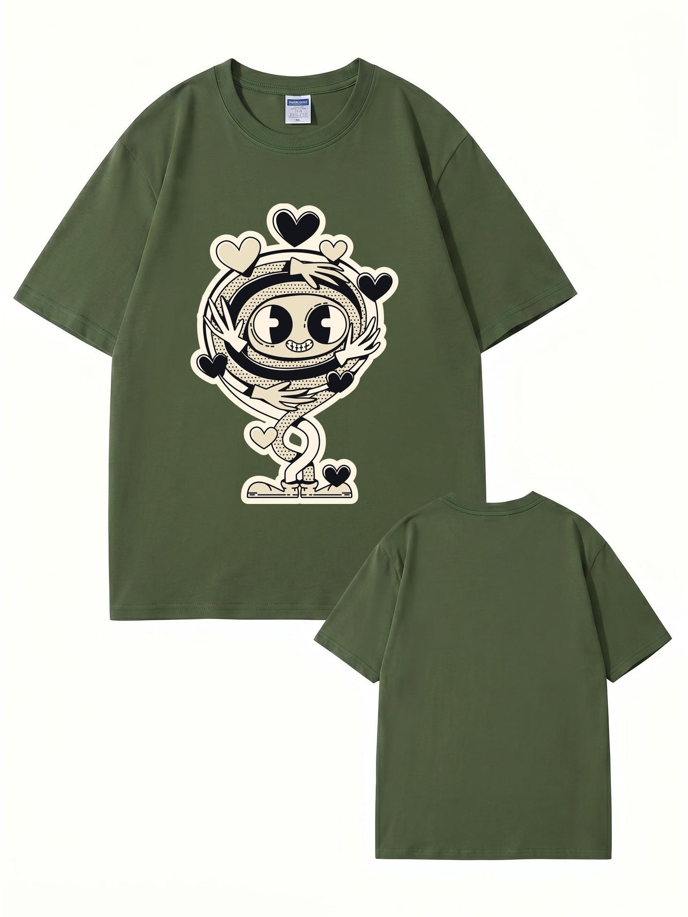Cartoon Spiral Heart Hug Graphic Cotton T-Shirt