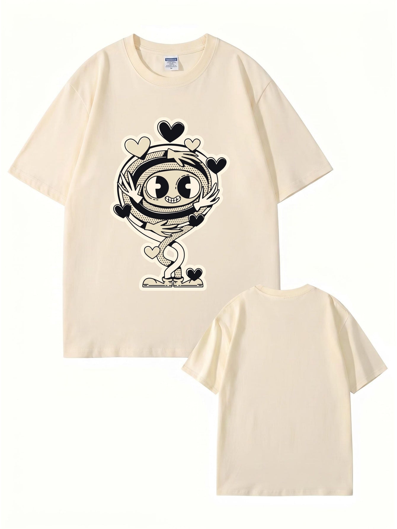 Cartoon Spiral Heart Hug Graphic Cotton T-Shirt