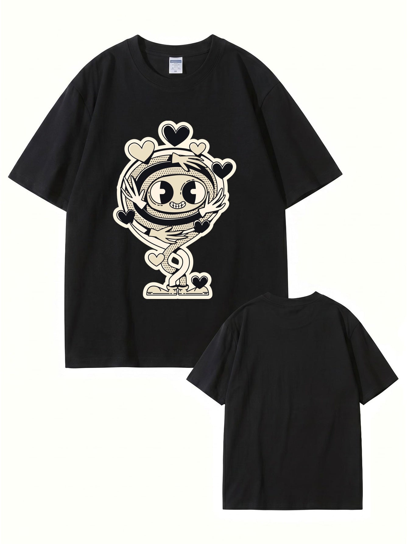 Cartoon Spiral Heart Hug Graphic Cotton T-Shirt