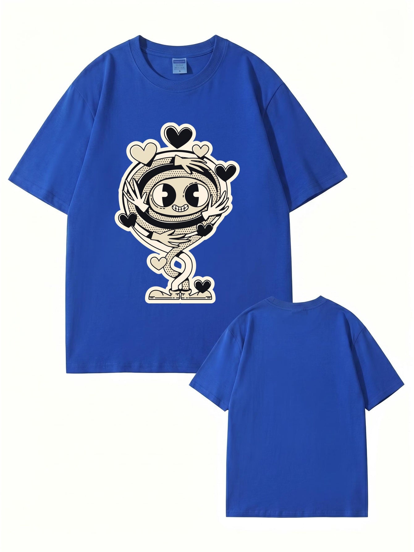 Cartoon Spiral Heart Hug Graphic Cotton T-Shirt