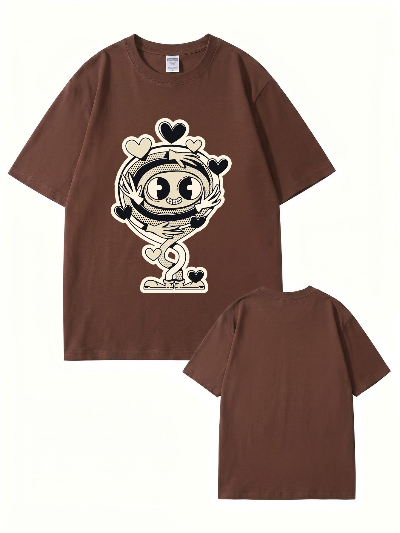 Cartoon Spiral Heart Hug Graphic Cotton T-Shirt