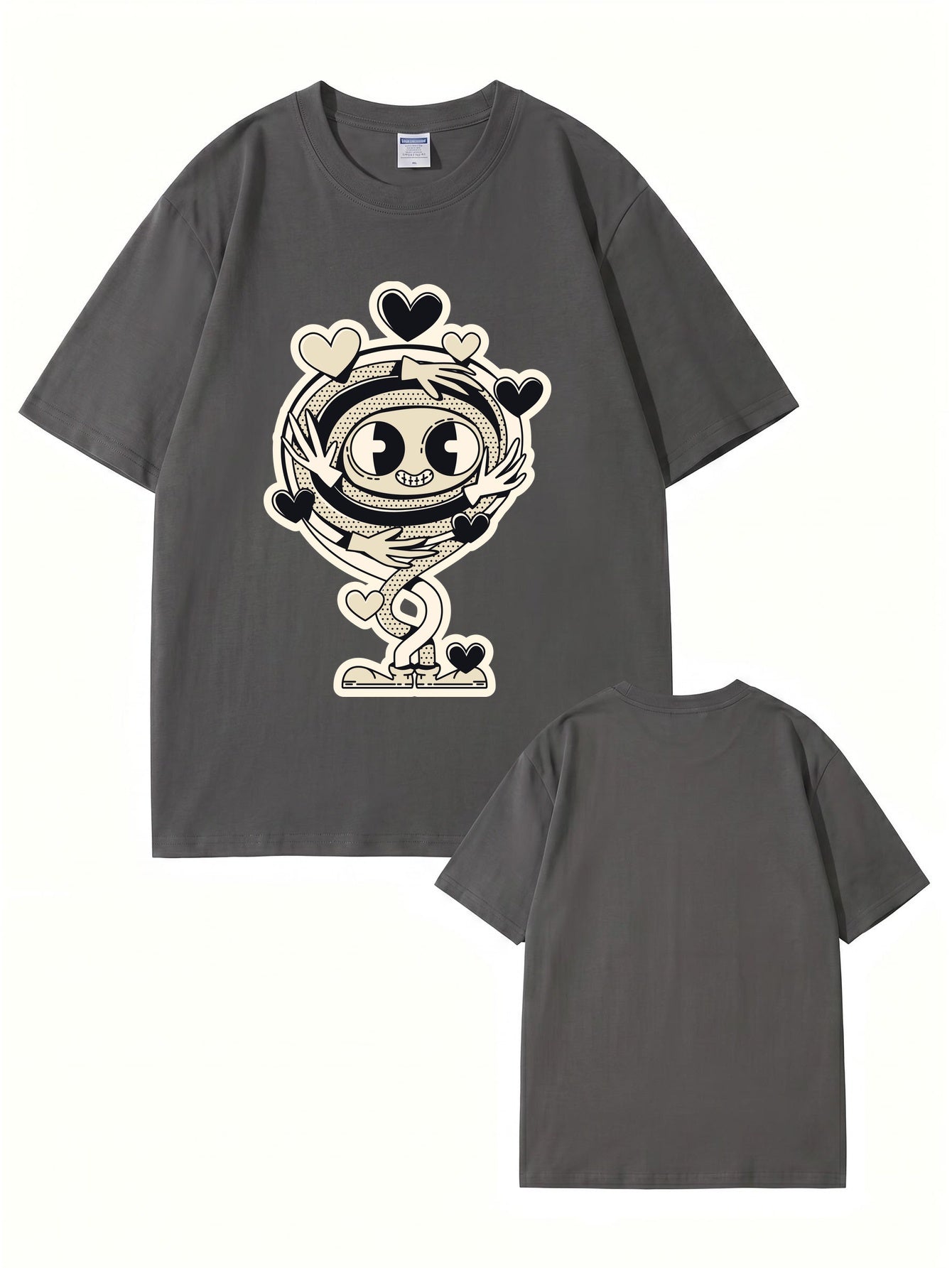 Cartoon Spiral Heart Hug Graphic Cotton T-Shirt