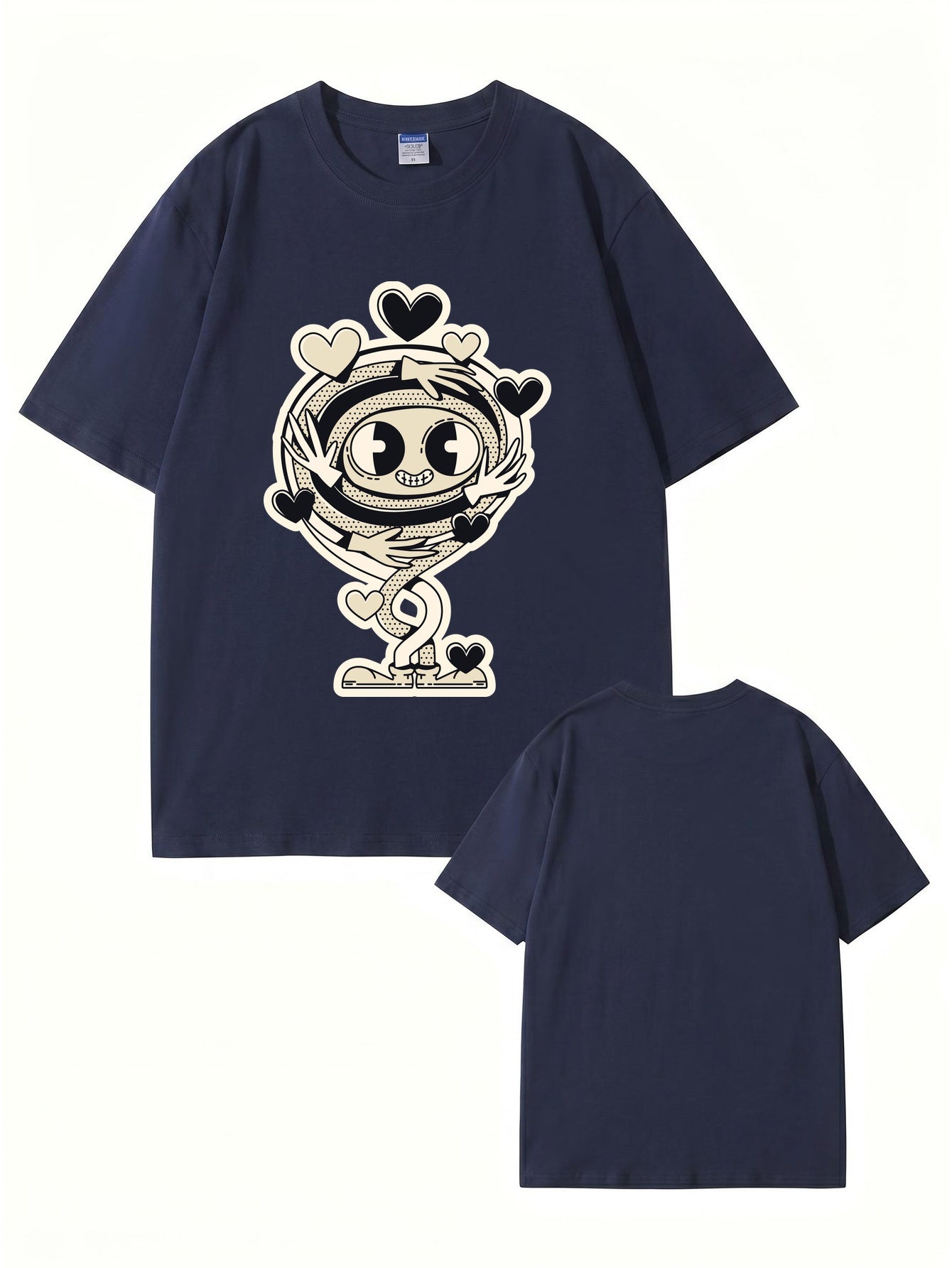 Cartoon Spiral Heart Hug Graphic Cotton T-Shirt