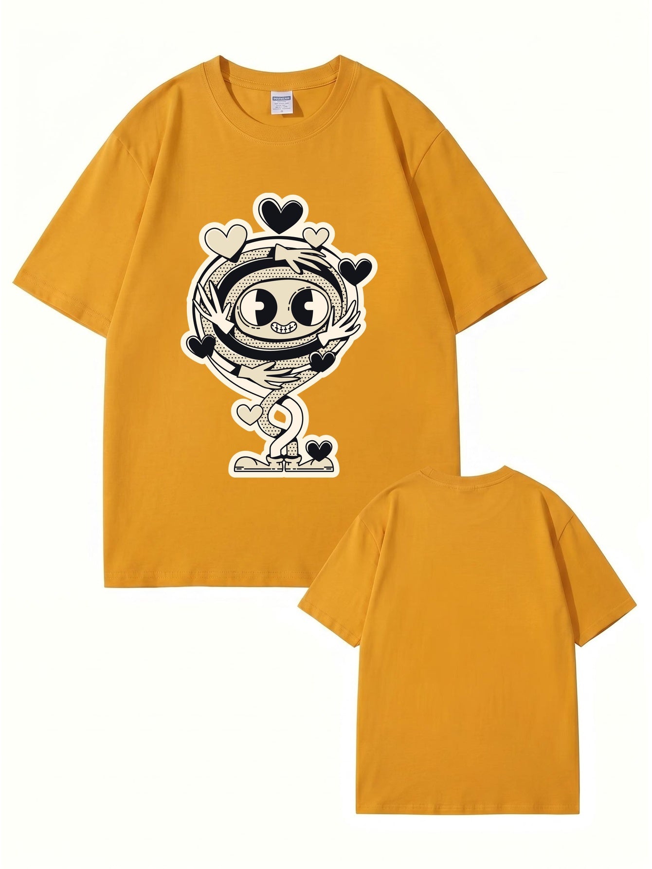 Cartoon Spiral Heart Hug Graphic Cotton T-Shirt