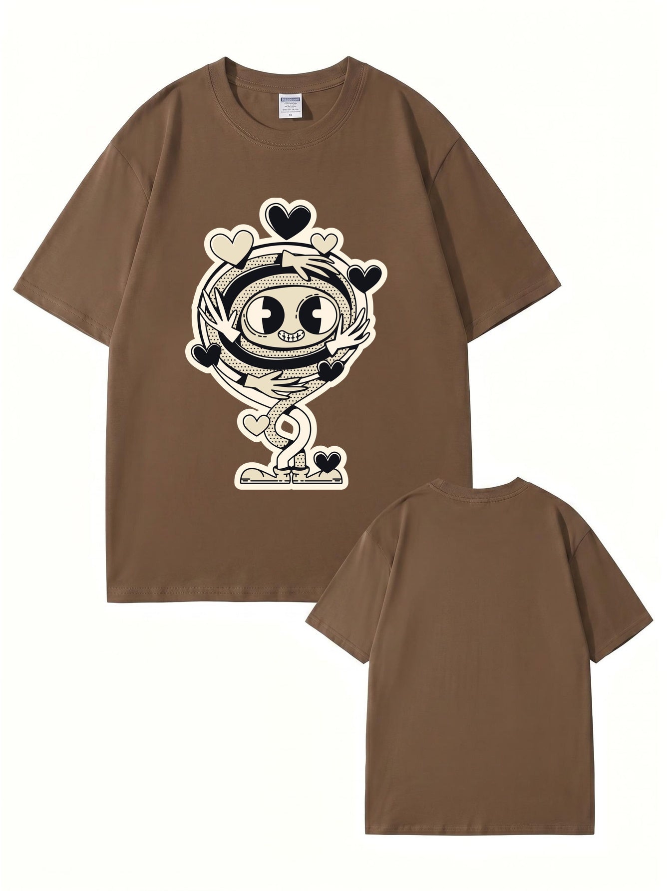 Cartoon Spiral Heart Hug Graphic Cotton T-Shirt