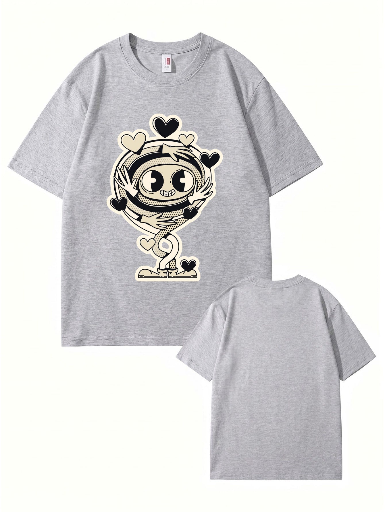 Cartoon Spiral Heart Hug Graphic Cotton T-Shirt