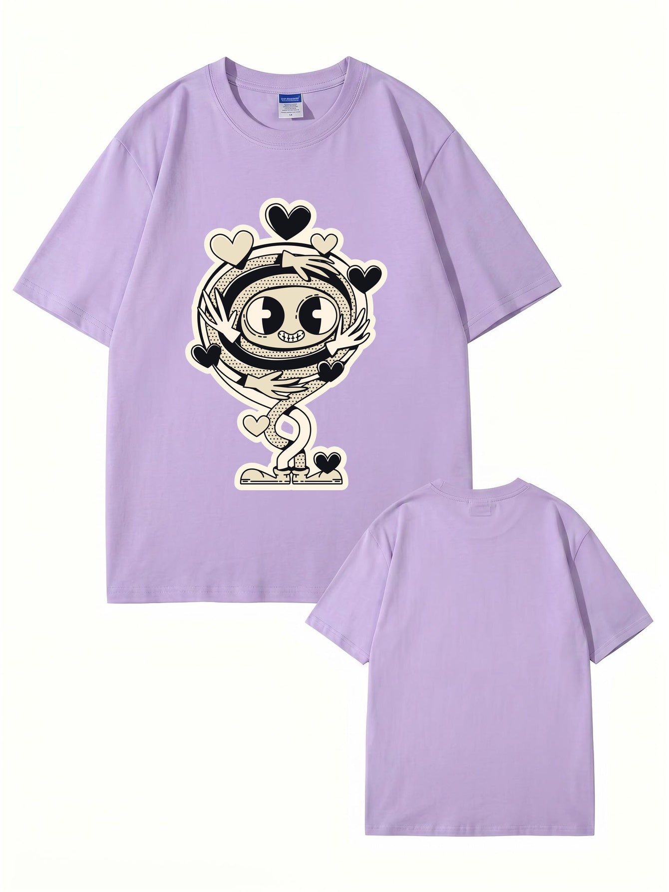 Cartoon Spiral Heart Hug Graphic Cotton T-Shirt