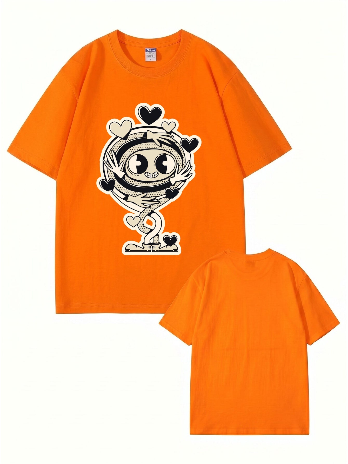 Cartoon Spiral Heart Hug Graphic Cotton T-Shirt