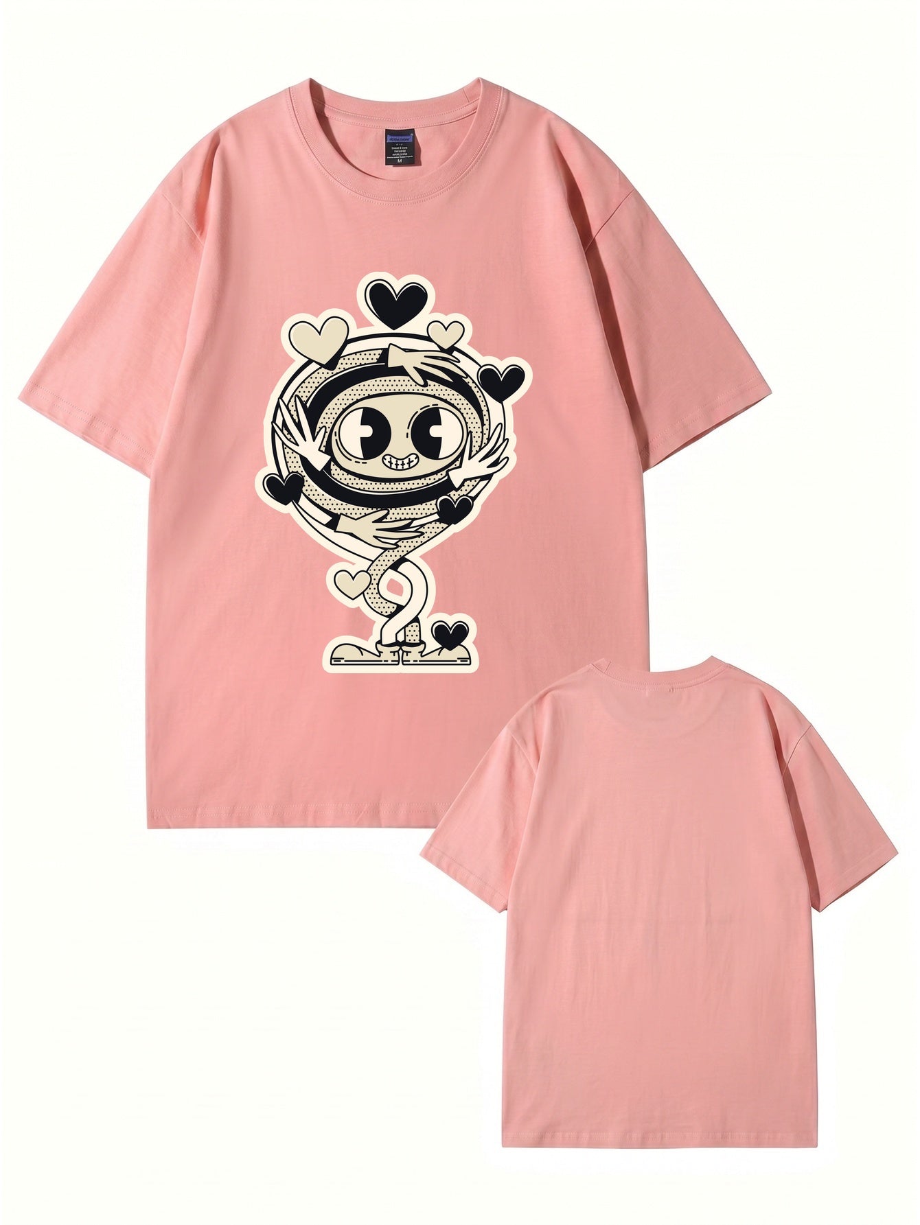 Cartoon Spiral Heart Hug Graphic Cotton T-Shirt