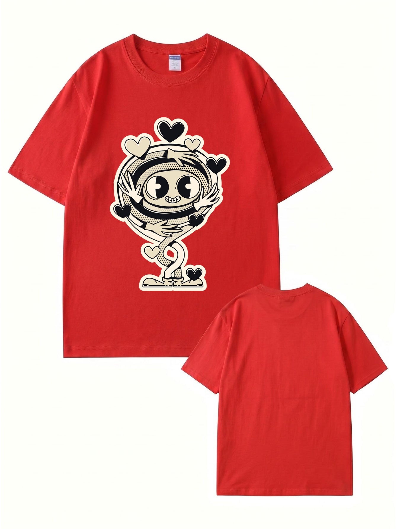 Cartoon Spiral Heart Hug Graphic Cotton T-Shirt