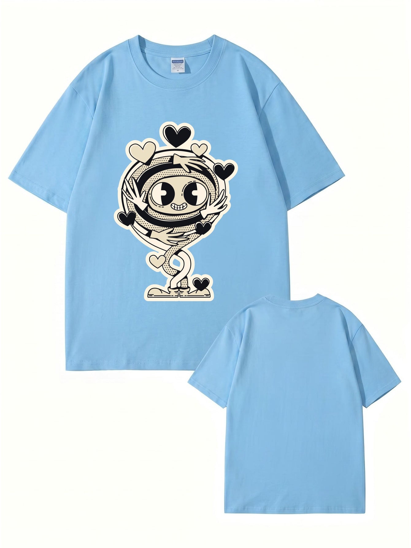 Cartoon Spiral Heart Hug Graphic Cotton T-Shirt