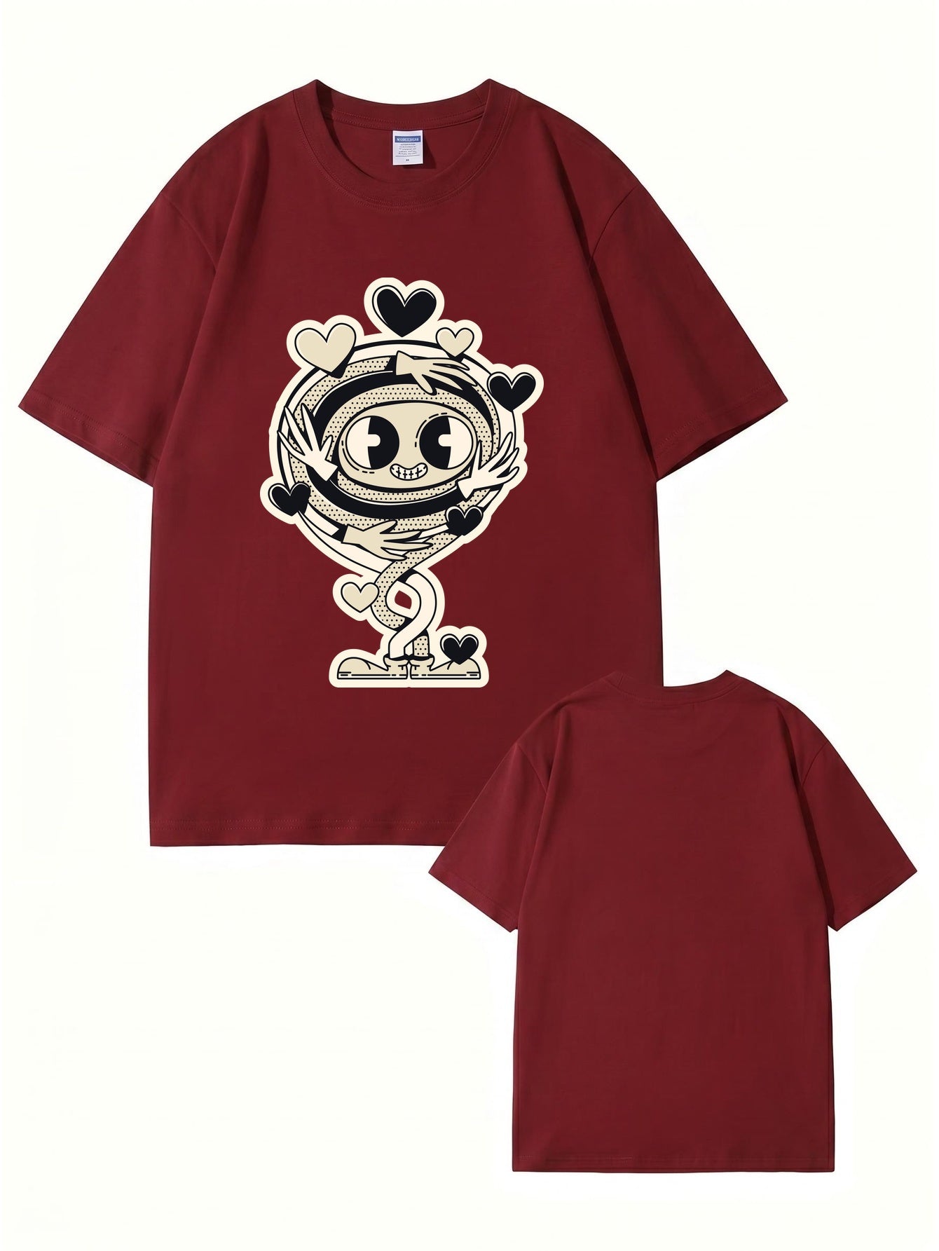 Cartoon Spiral Heart Hug Graphic Cotton T-Shirt
