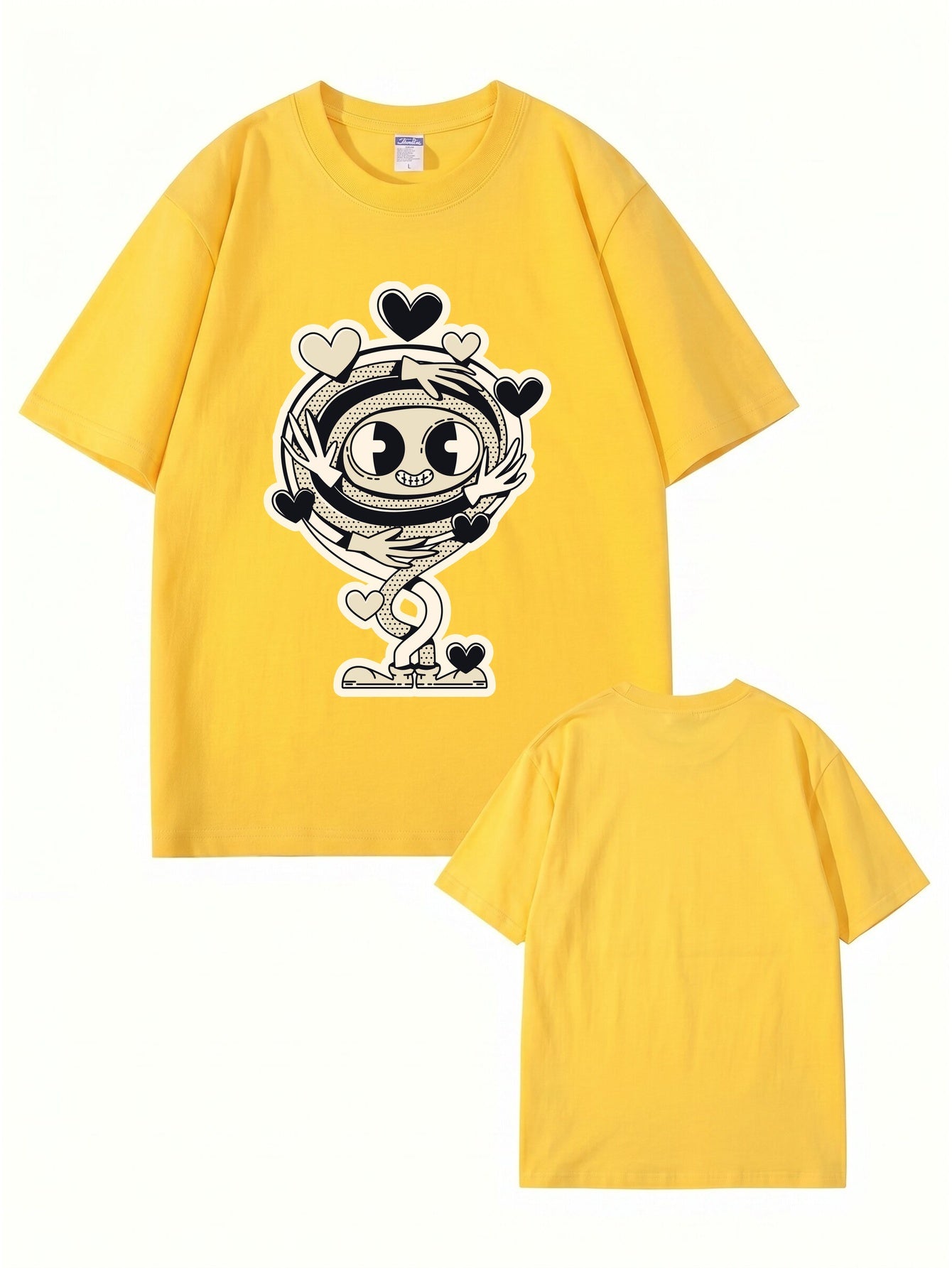 Cartoon Spiral Heart Hug Graphic Cotton T-Shirt
