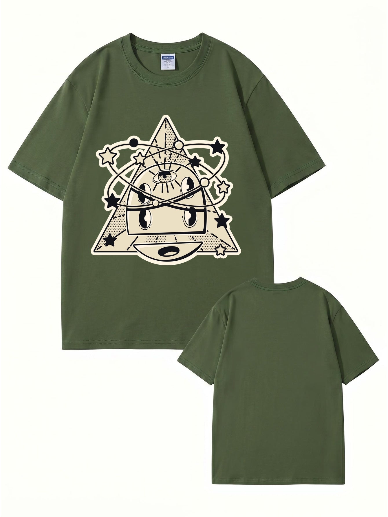 Cosmic Eye Triangle Graphic Tee - Surreal Space Planet Print Streetwear