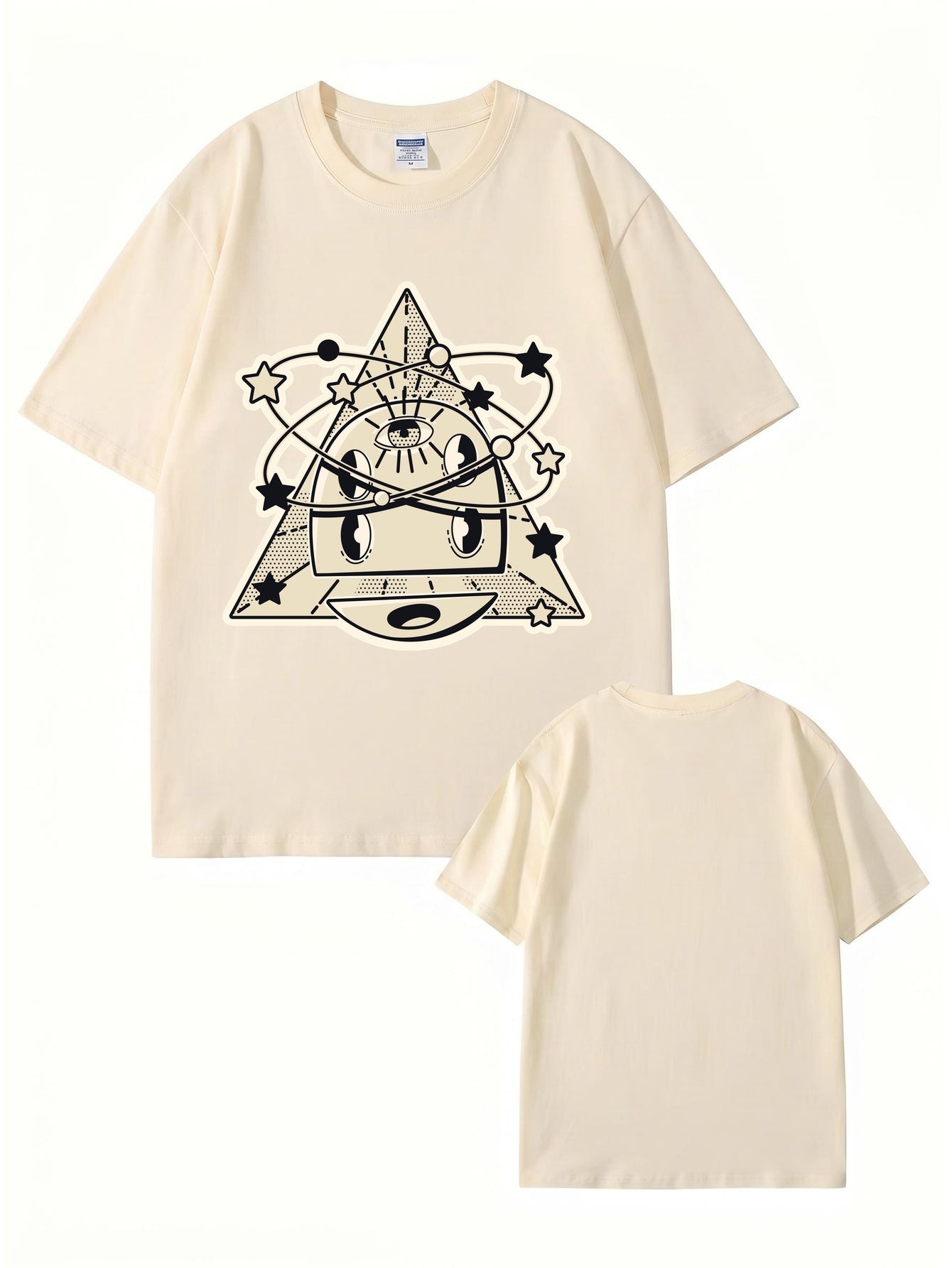 Cosmic Eye Triangle Graphic Tee - Surreal Space Planet Print Streetwear