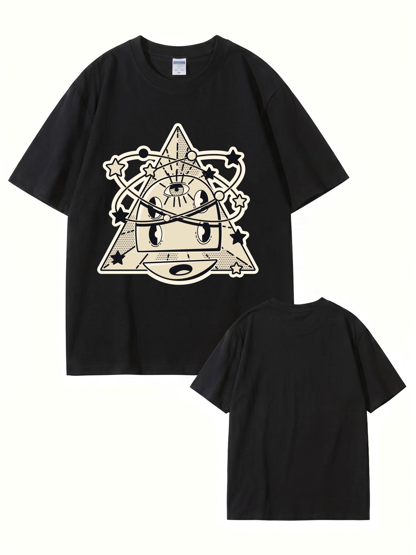 Cosmic Eye Triangle Graphic Tee - Surreal Space Planet Print Streetwear