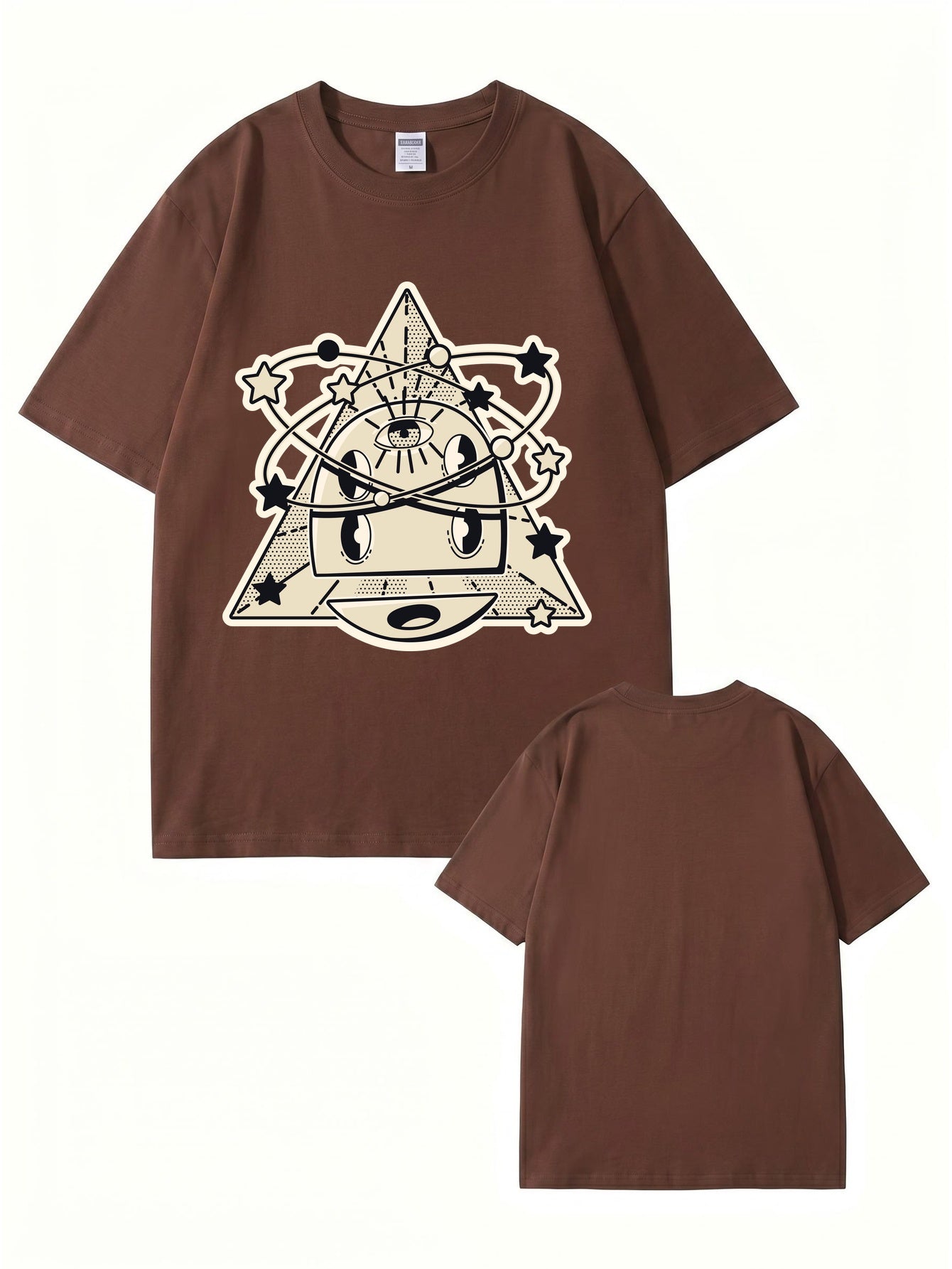 Cosmic Eye Triangle Graphic Tee - Surreal Space Planet Print Streetwear