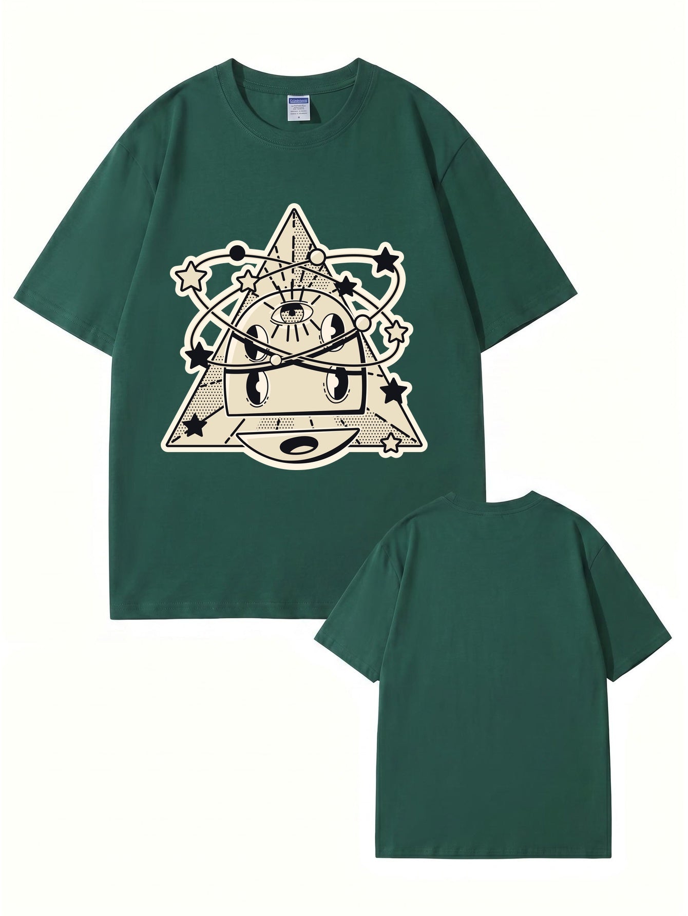 Cosmic Eye Triangle Graphic Tee - Surreal Space Planet Print Streetwear