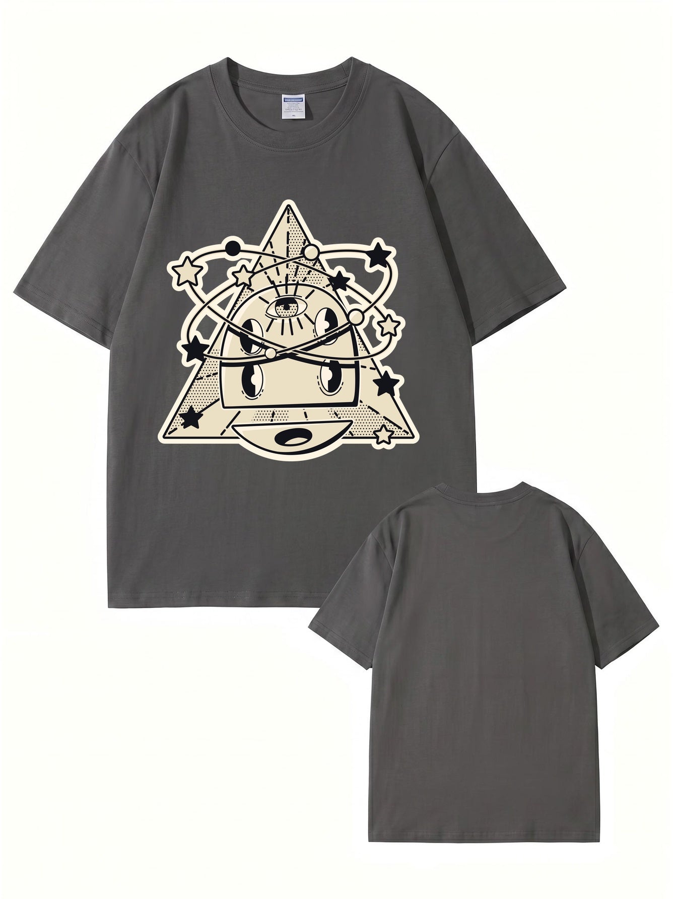 Cosmic Eye Triangle Graphic Tee - Surreal Space Planet Print Streetwear