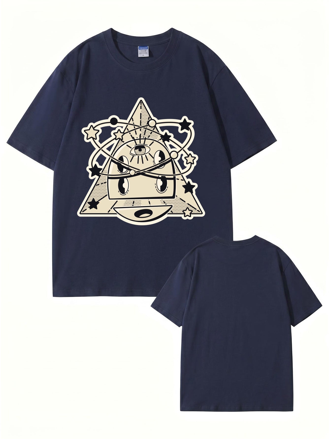 Cosmic Eye Triangle Graphic Tee - Surreal Space Planet Print Streetwear