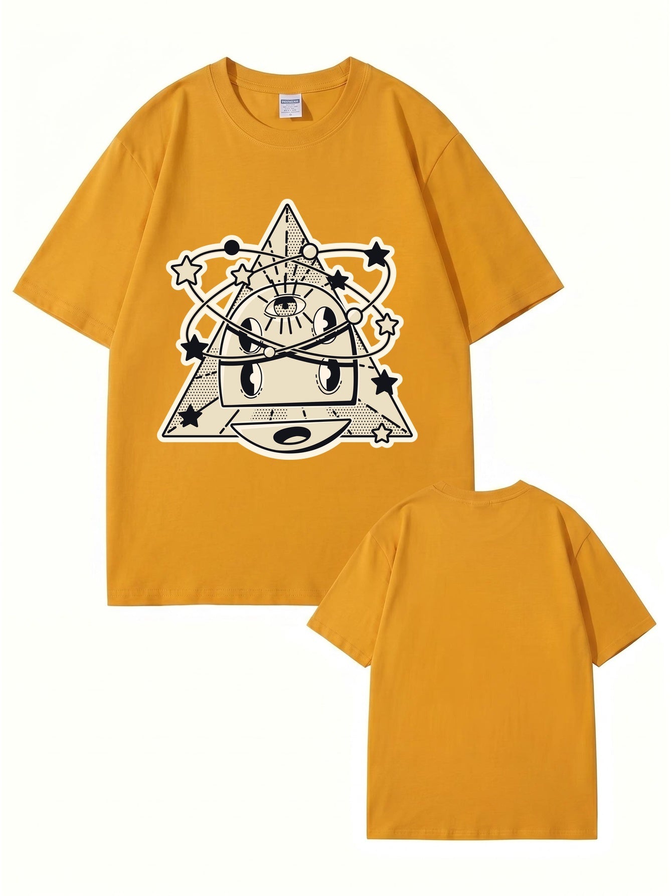 Cosmic Eye Triangle Graphic Tee - Surreal Space Planet Print Streetwear