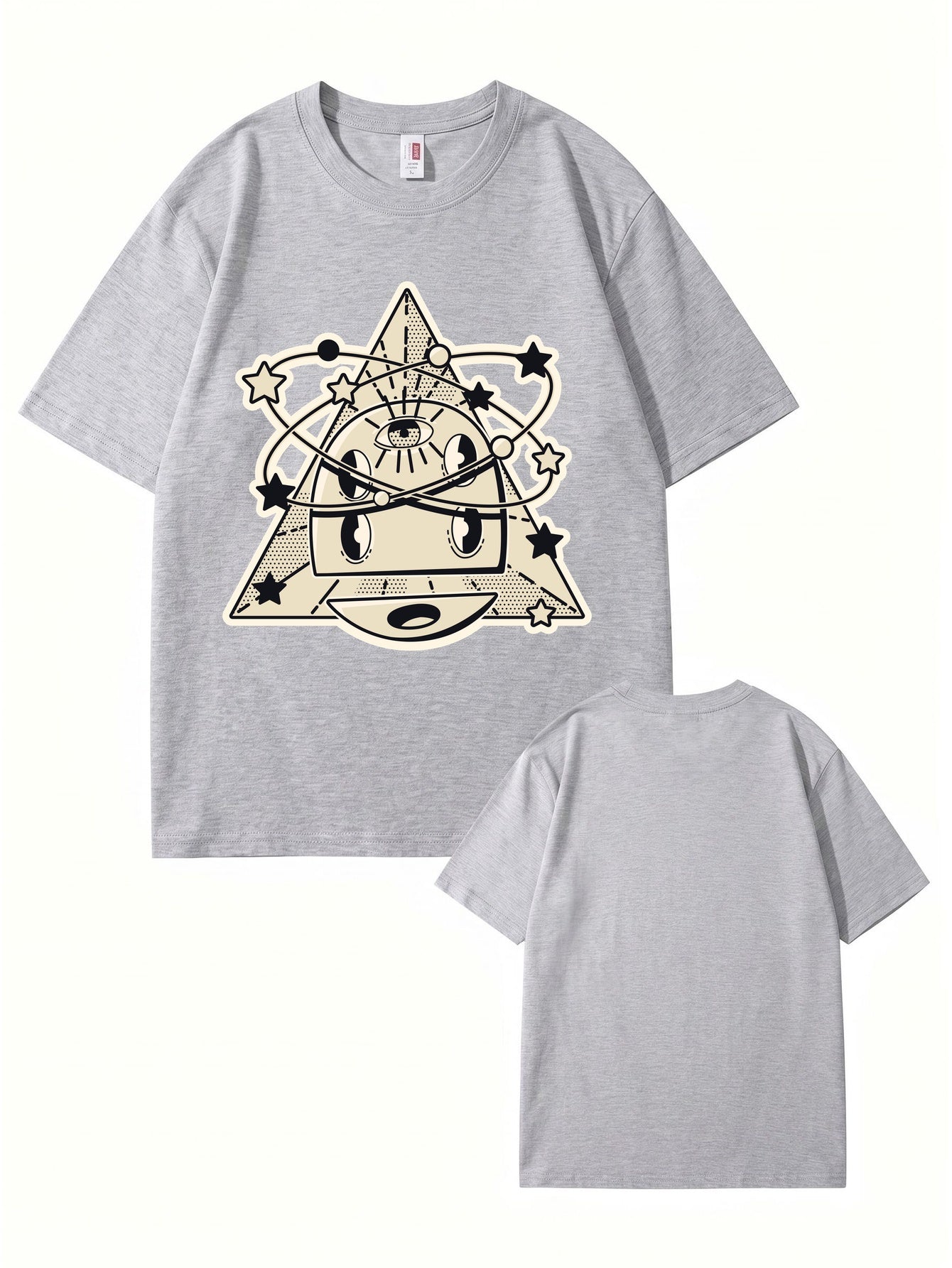 Cosmic Eye Triangle Graphic Tee - Surreal Space Planet Print Streetwear