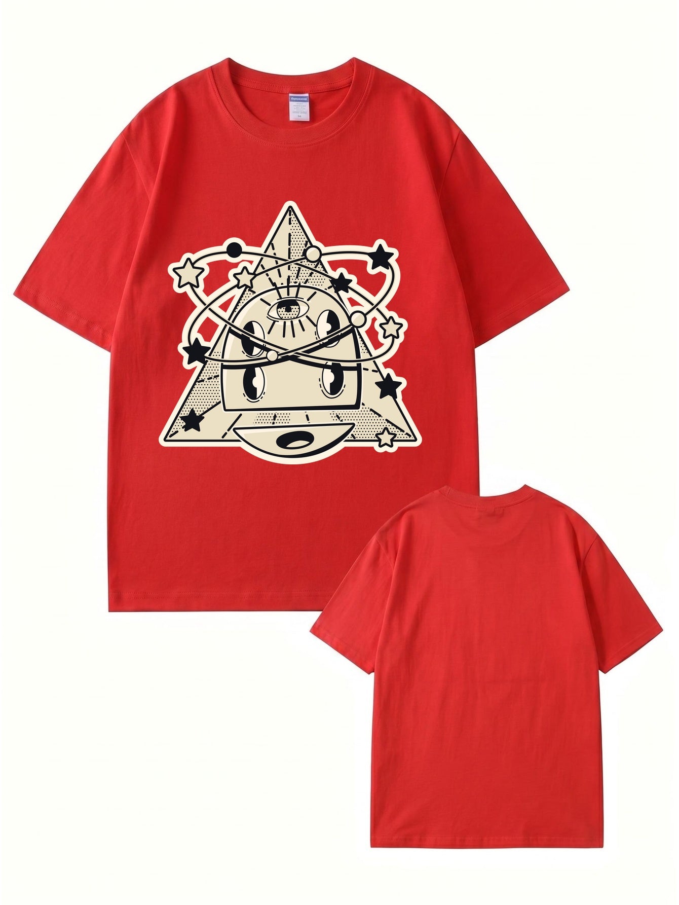 Cosmic Eye Triangle Graphic Tee - Surreal Space Planet Print Streetwear