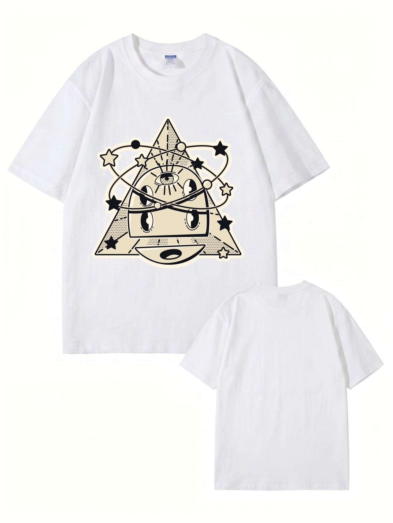 Cosmic Eye Triangle Graphic Tee - Surreal Space Planet Print Streetwear