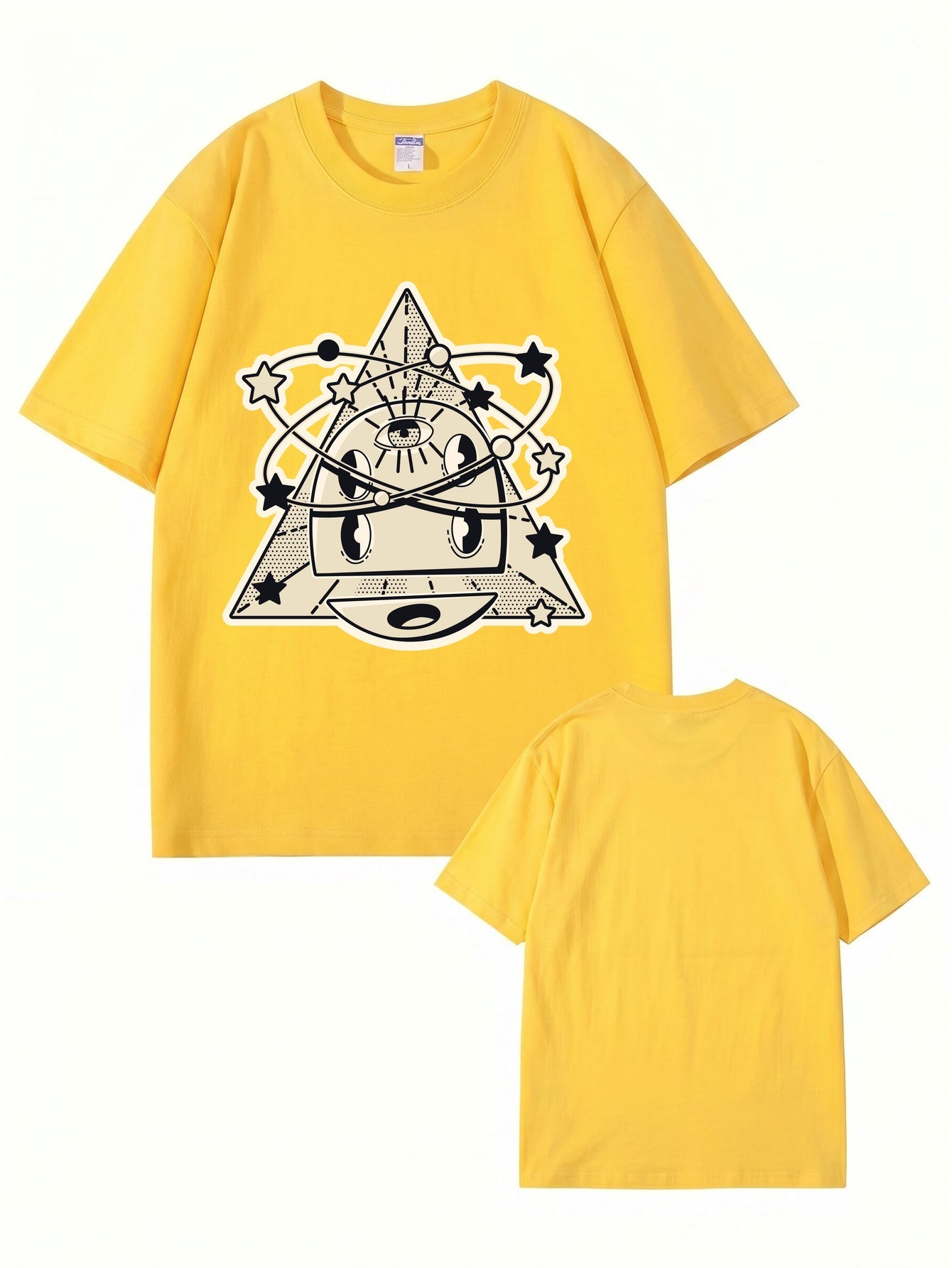 Cosmic Eye Triangle Graphic Tee - Surreal Space Planet Print Streetwear