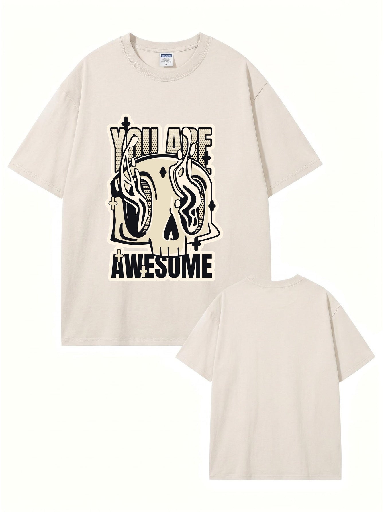 Vintage Washed Oversized T-Shirt - 'You Are Awesome' Skull Graphic Print