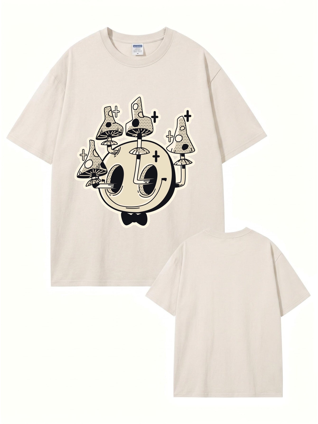 Vintage Washed Mushroom Skull Graphic Tee - Heavyweight Cotton Streetwear