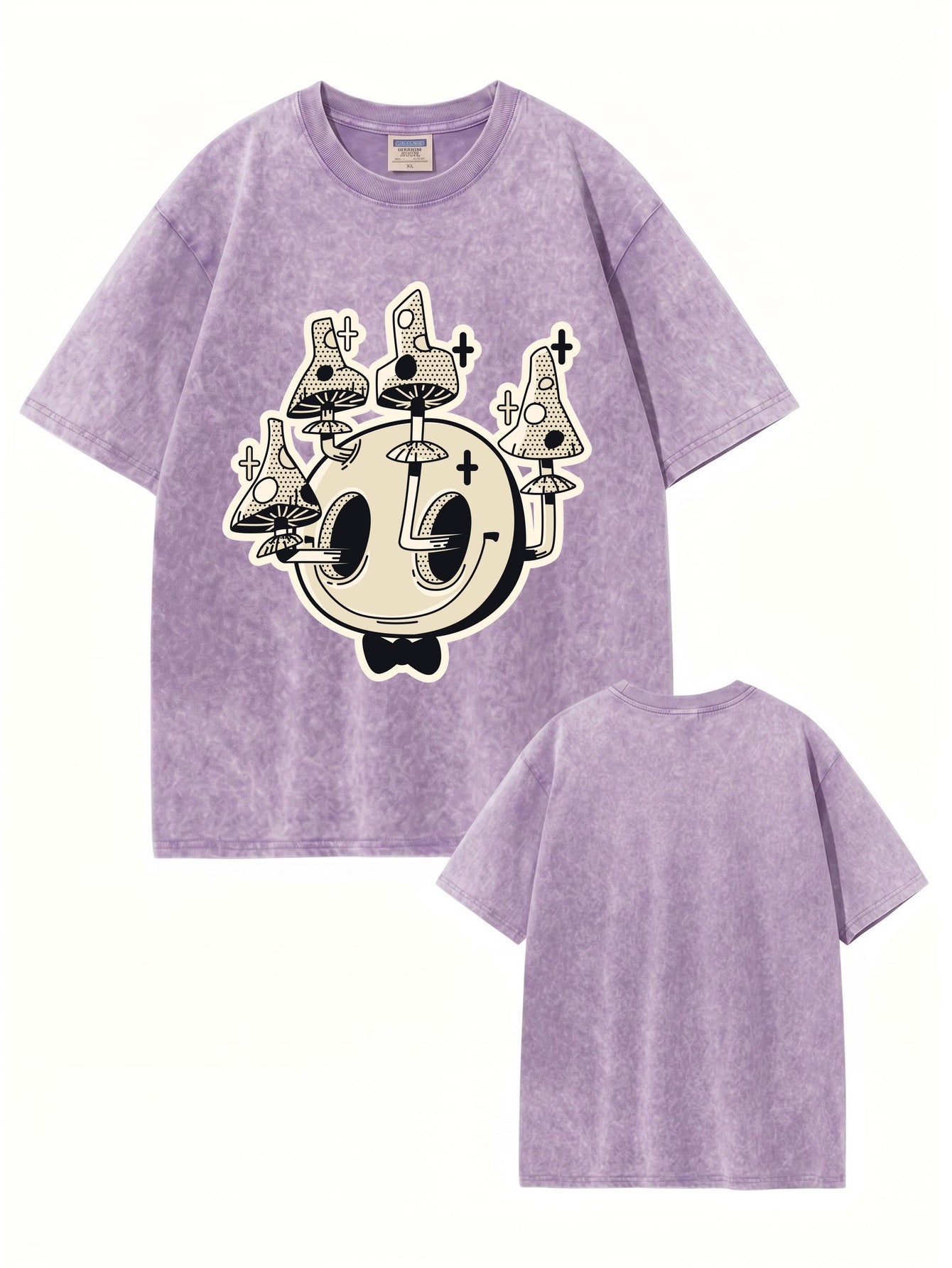 Vintage Washed Mushroom Skull Graphic Tee - Heavyweight Cotton Streetwear