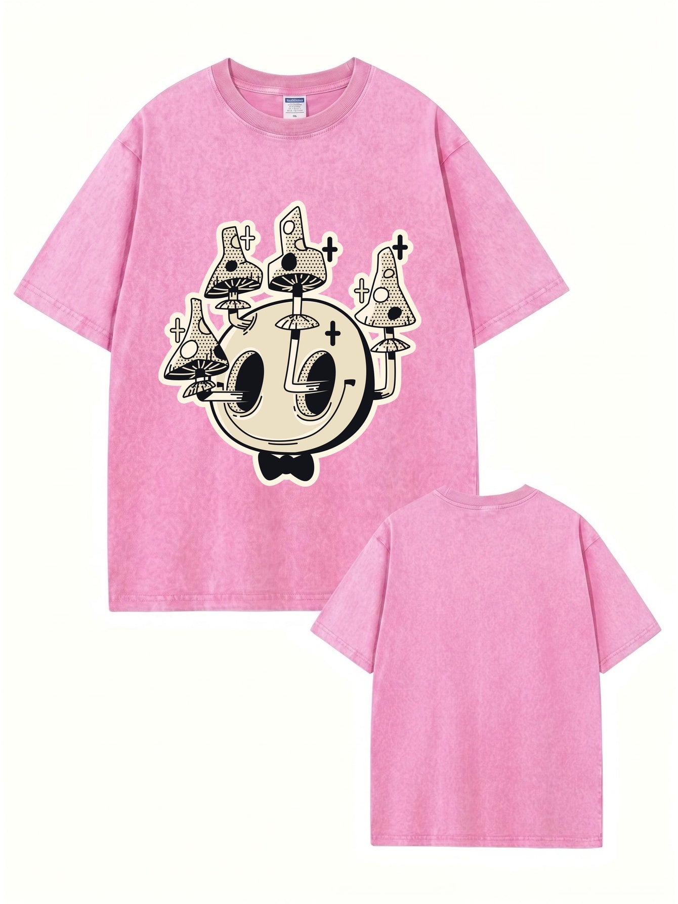 Vintage Washed Mushroom Skull Graphic Tee - Heavyweight Cotton Streetwear