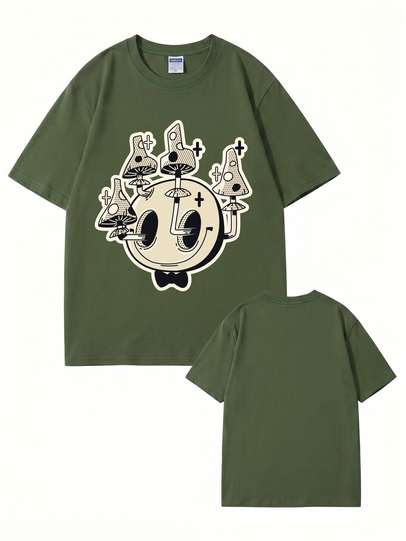Unisex Graphic Tee: Surreal Mushroom Smiley Face Print - 100% Cotton Comfort