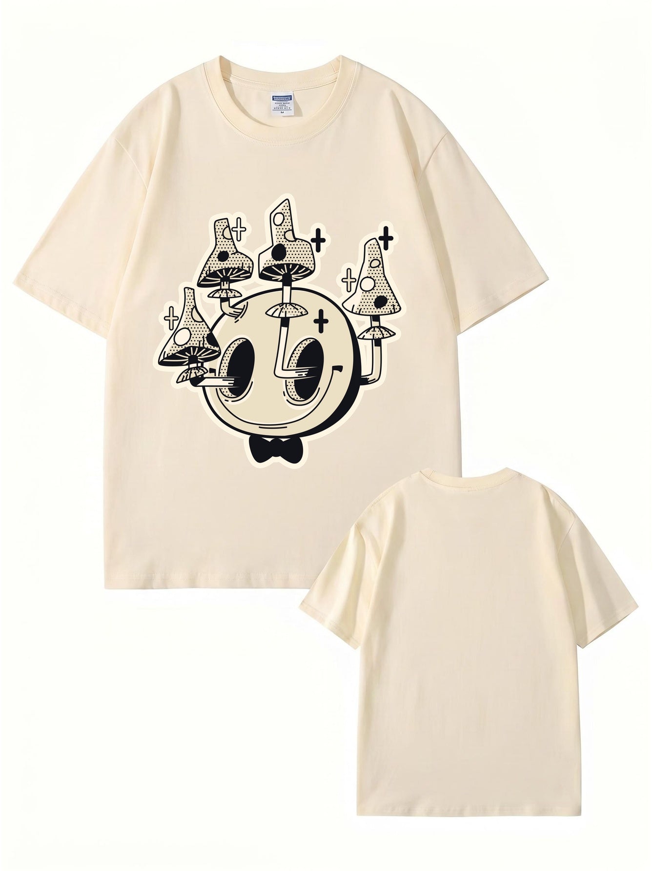 Unisex Graphic Tee: Surreal Mushroom Smiley Face Print - 100% Cotton Comfort