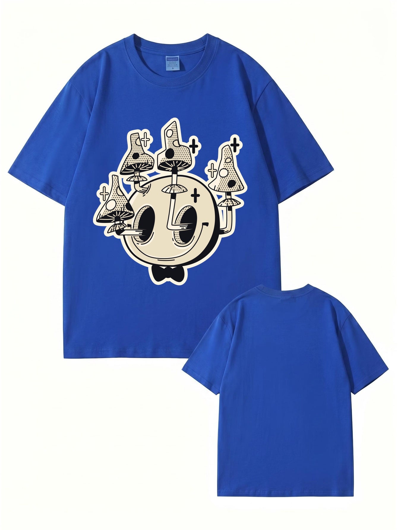 Unisex Graphic Tee: Surreal Mushroom Smiley Face Print - 100% Cotton Comfort