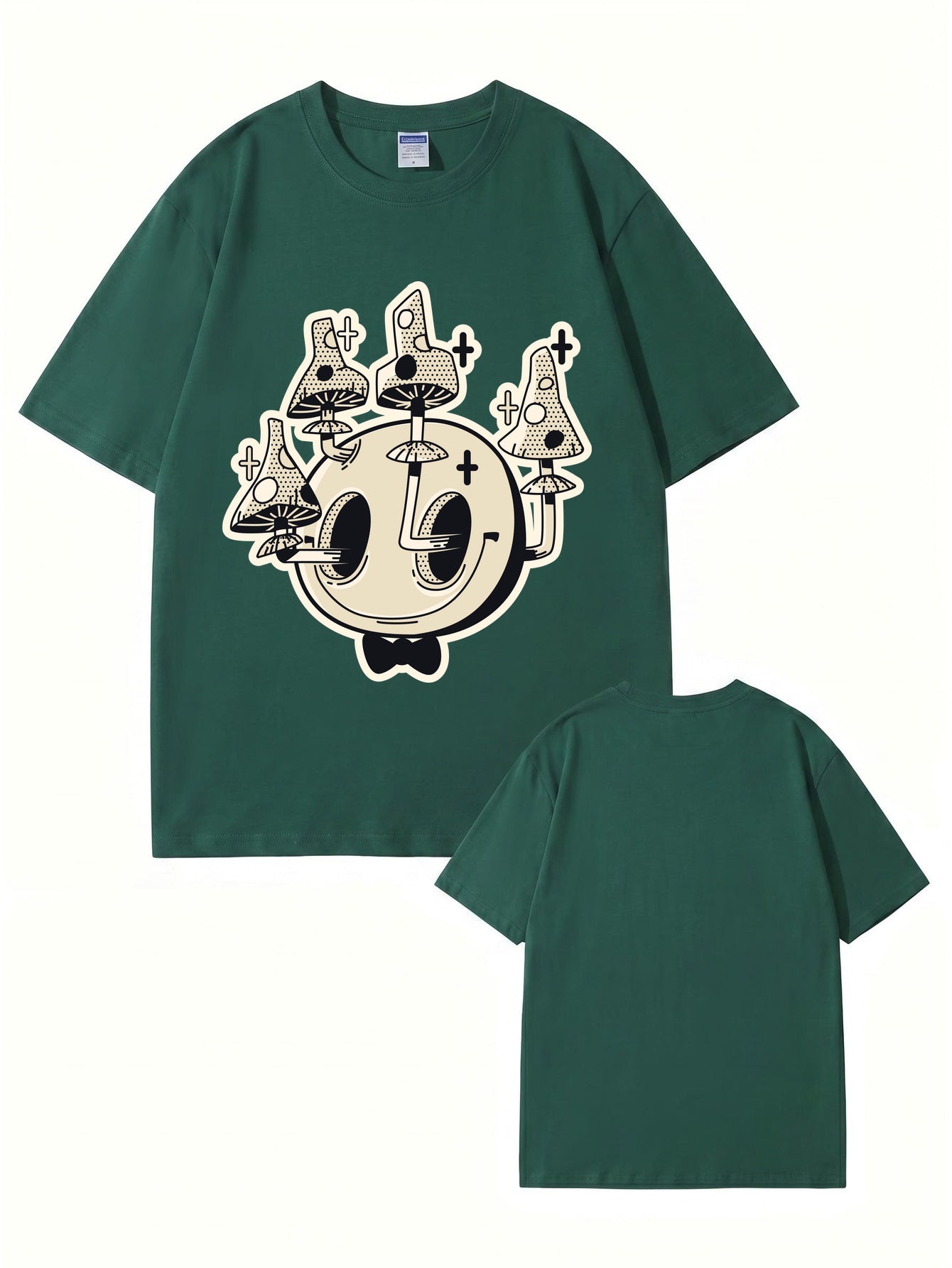 Unisex Graphic Tee: Surreal Mushroom Smiley Face Print - 100% Cotton Comfort