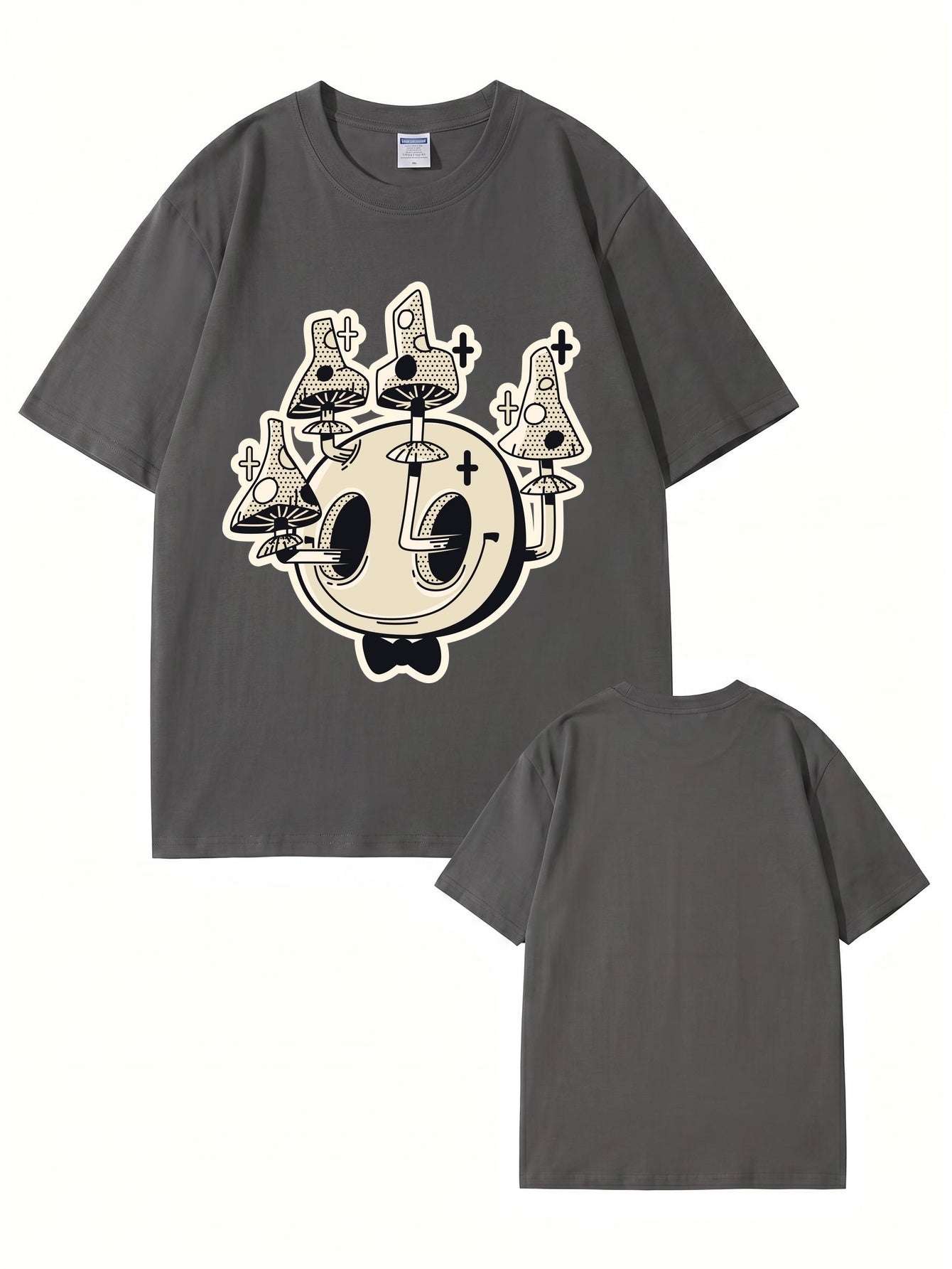 Unisex Graphic Tee: Surreal Mushroom Smiley Face Print - 100% Cotton Comfort