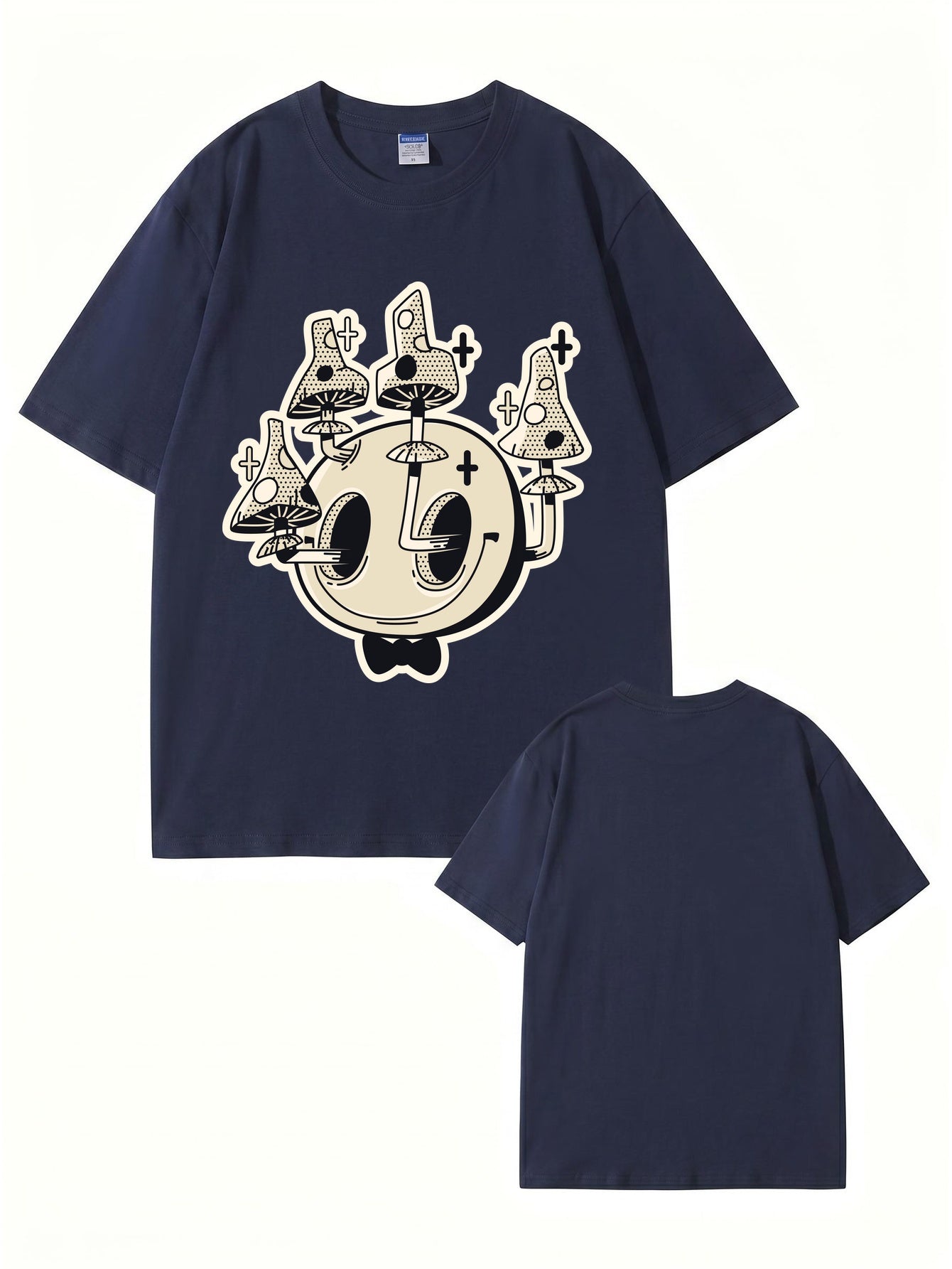Unisex Graphic Tee: Surreal Mushroom Smiley Face Print - 100% Cotton Comfort