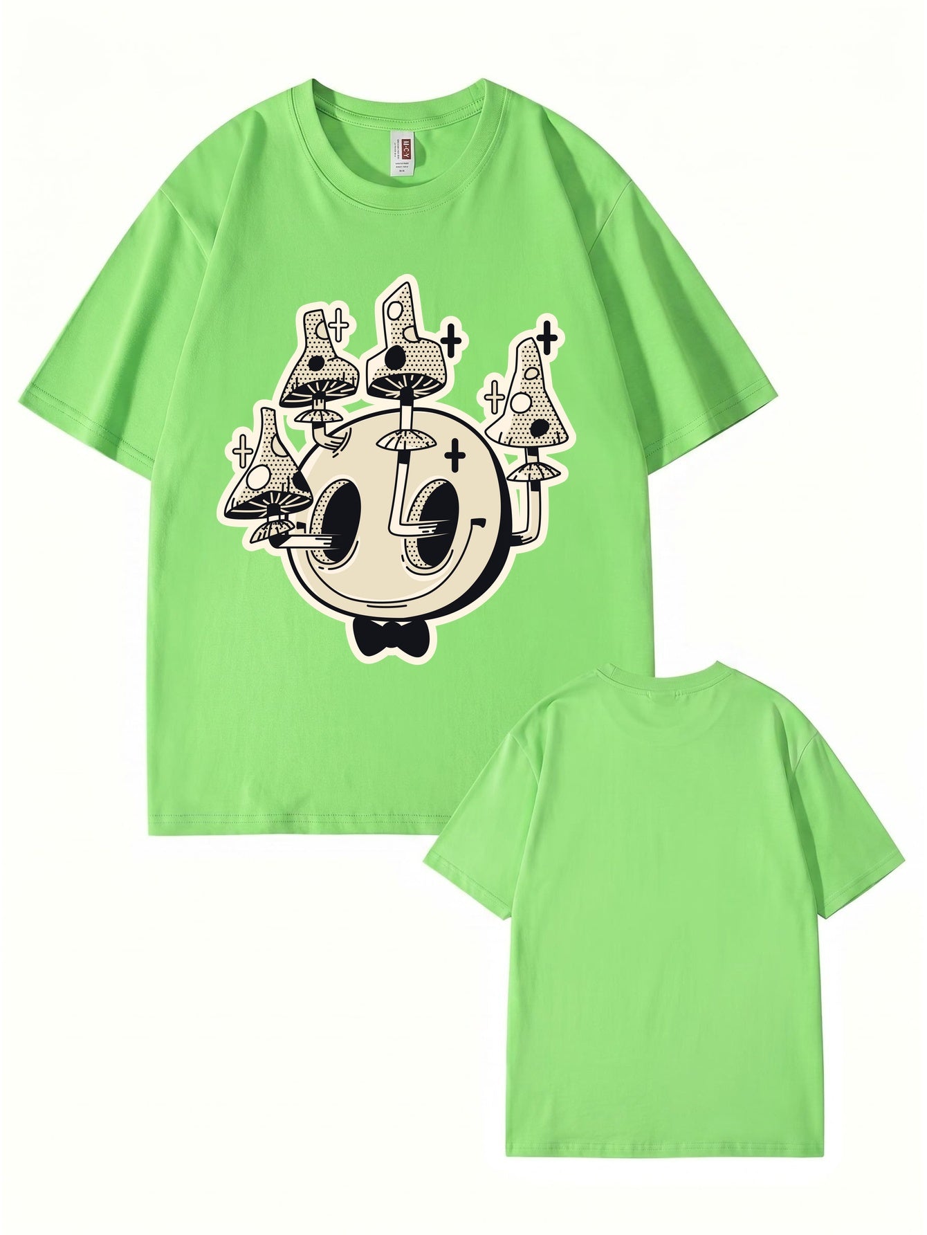 Unisex Graphic Tee: Surreal Mushroom Smiley Face Print - 100% Cotton Comfort