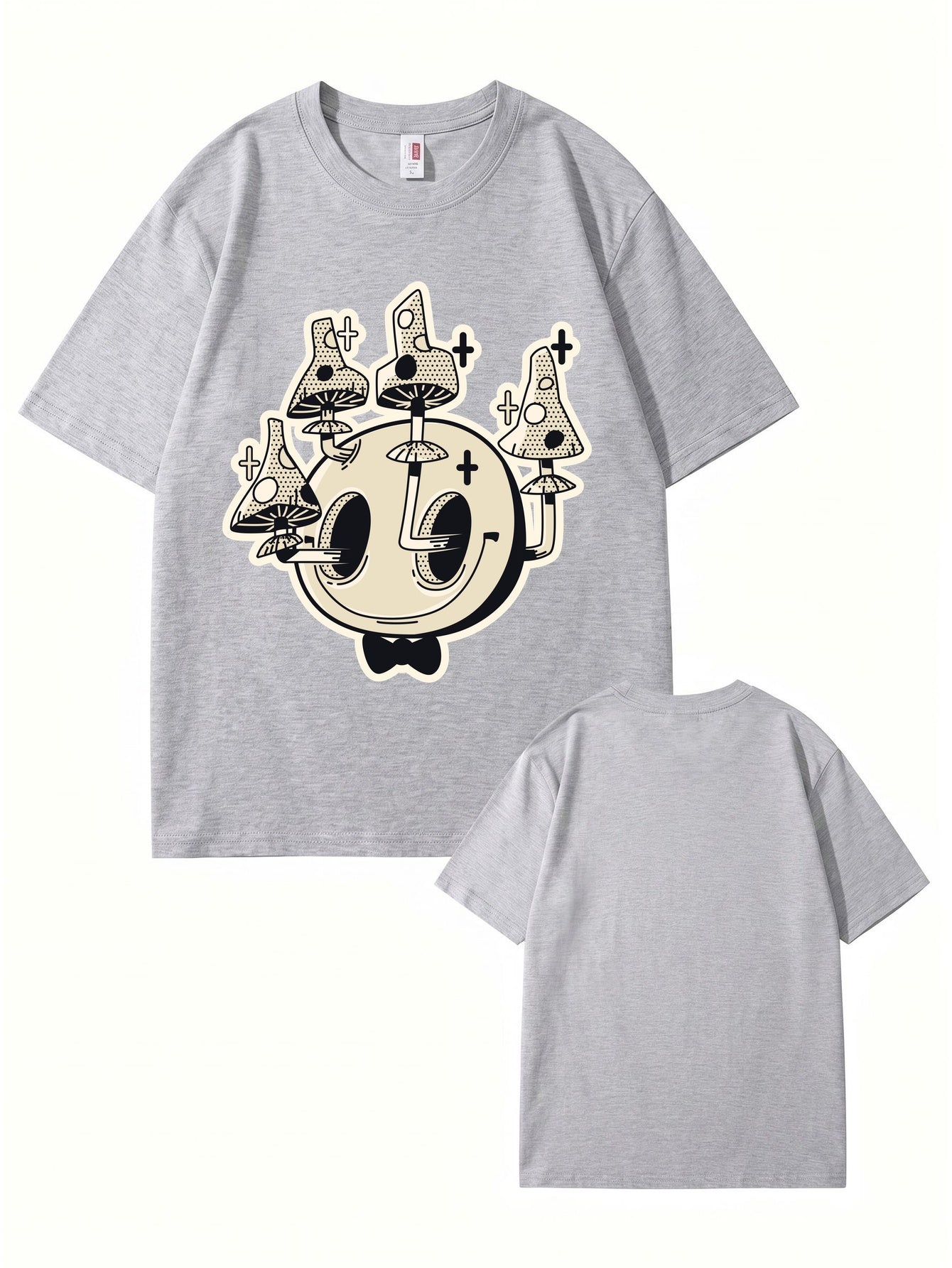 Unisex Graphic Tee: Surreal Mushroom Smiley Face Print - 100% Cotton Comfort