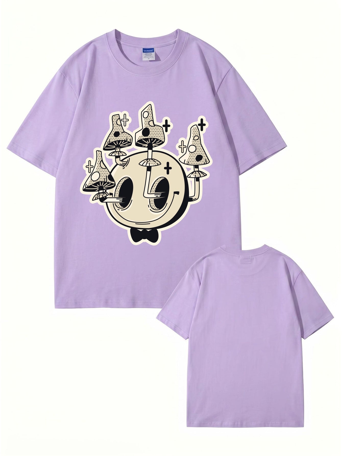 Unisex Graphic Tee: Surreal Mushroom Smiley Face Print - 100% Cotton Comfort