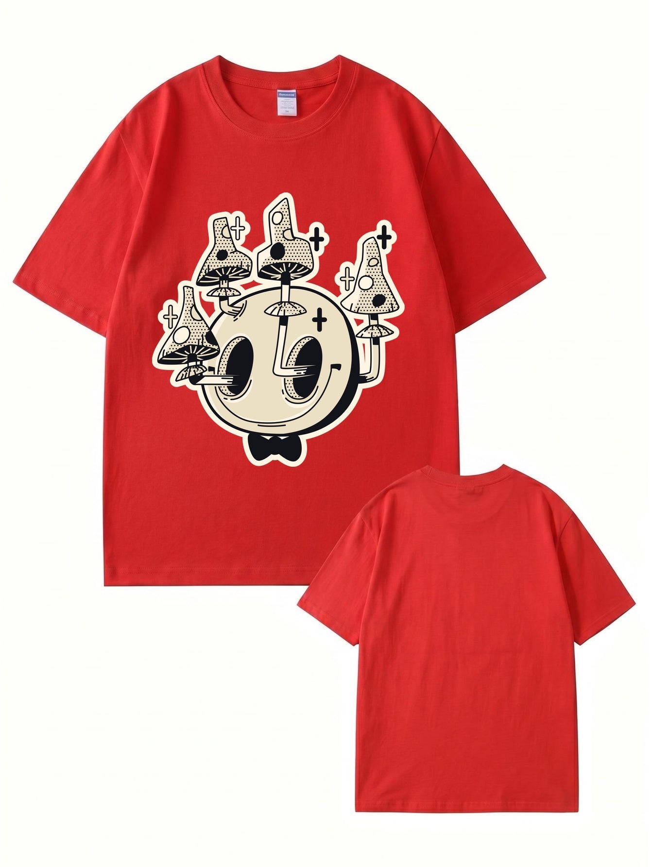 Unisex Graphic Tee: Surreal Mushroom Smiley Face Print - 100% Cotton Comfort