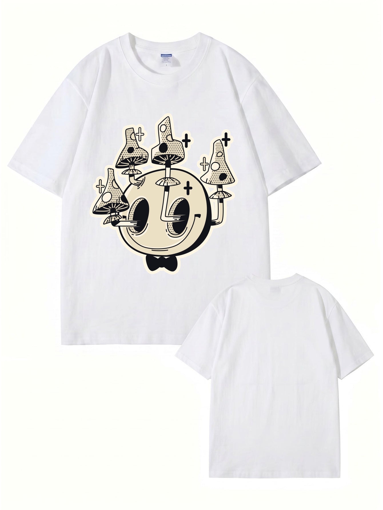 Unisex Graphic Tee: Surreal Mushroom Smiley Face Print - 100% Cotton Comfort