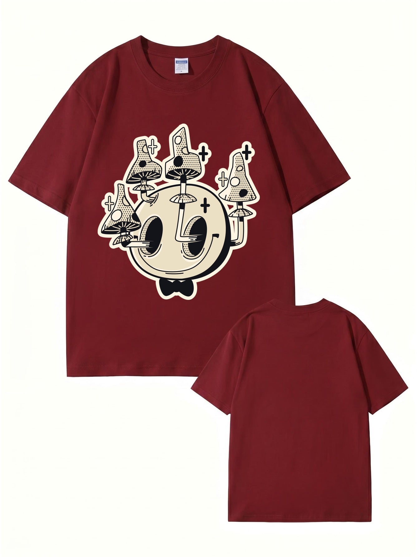 Unisex Graphic Tee: Surreal Mushroom Smiley Face Print - 100% Cotton Comfort